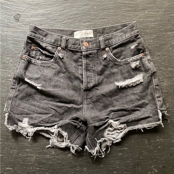 [Free People] Distressed Washed Black Denim Jean short pant - Picture 1 of 10